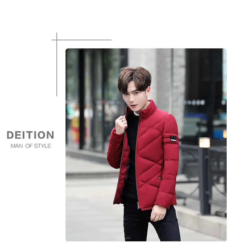 Autumn Winter Jacket Men Thicken Warm Cotton-padded Mens Jackets Slim Fit Stand Collar Youth Winter Jackets and Coats For Me