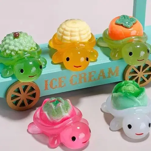 10Pcs Mini Resin Glowing Cartoon Fruit Turtle Small Ornament Doll House Scene Model Toys Play House Desktop Decorations