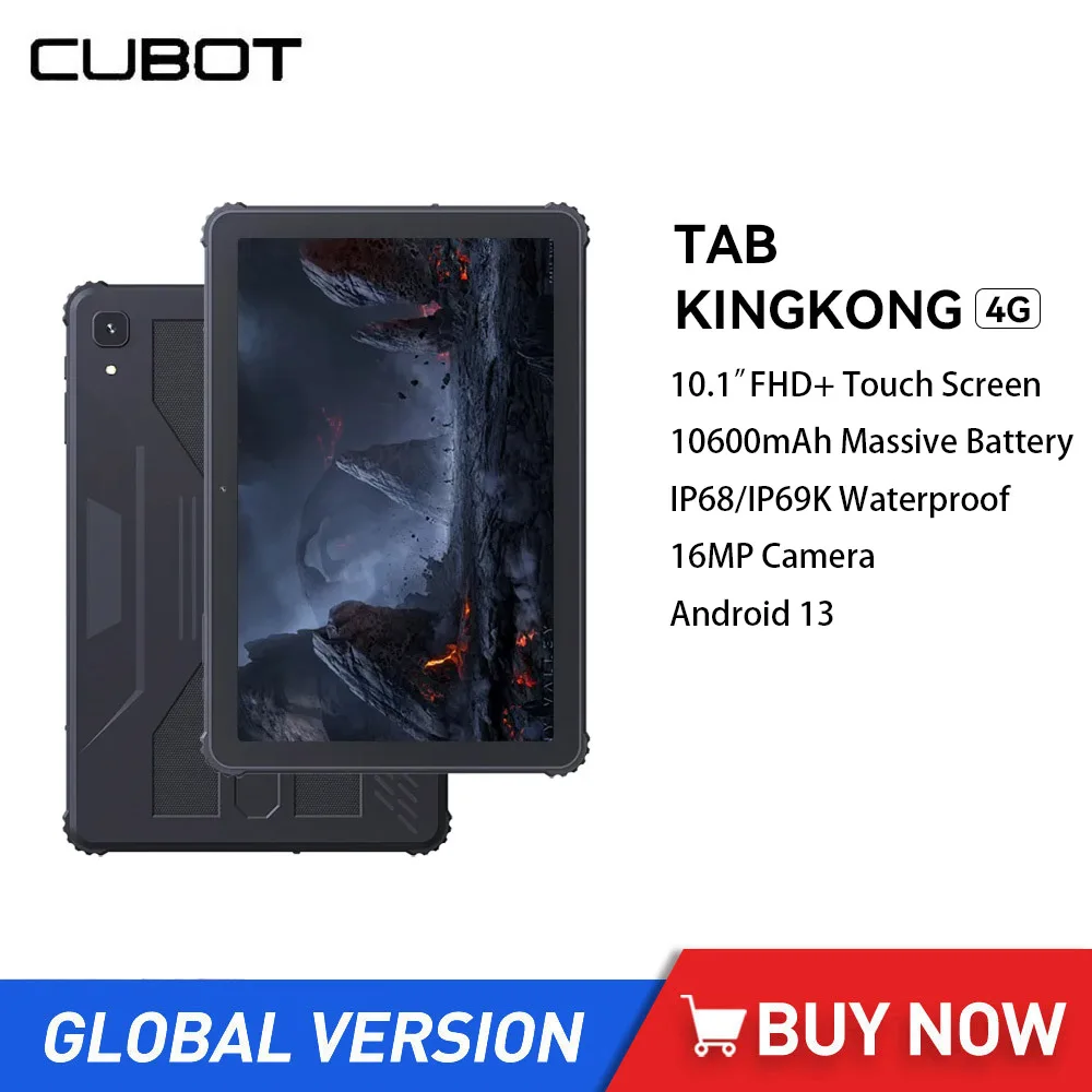 Cubot TAB KINGKONG IP68 Waterproof Rugged Tablet 10.1Inch FHD Android 13 16GB RAM+256GB ROM 10600mAh Large Battery 4G Tablet PC