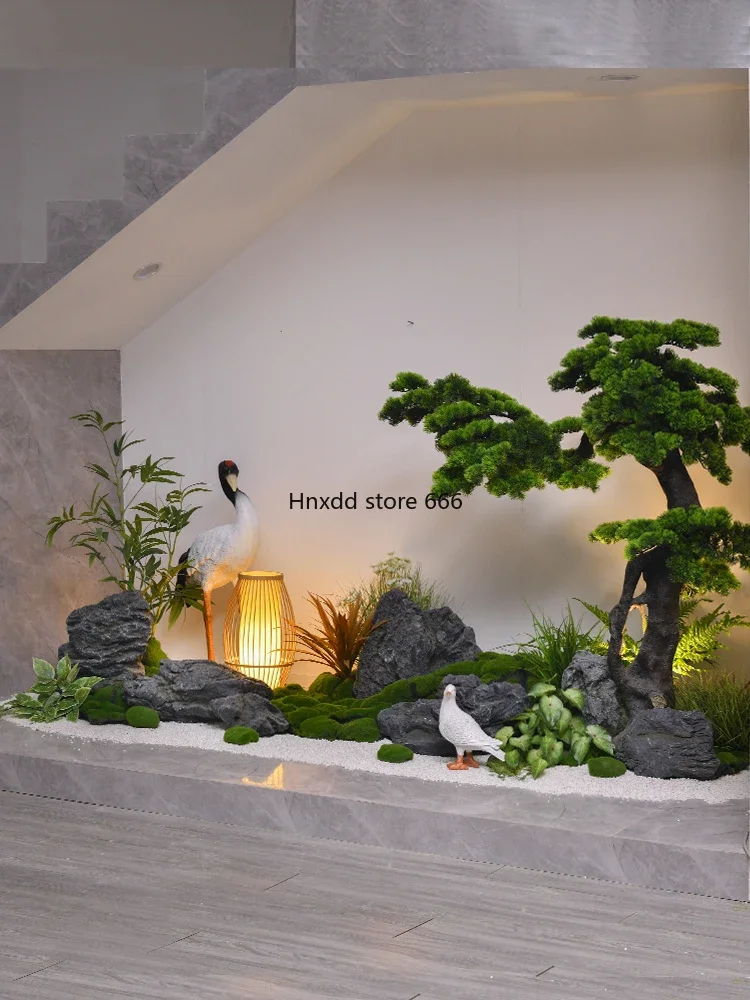 Under the stairs, the new Chinese-style landscape hotel company arranges decorative ornaments