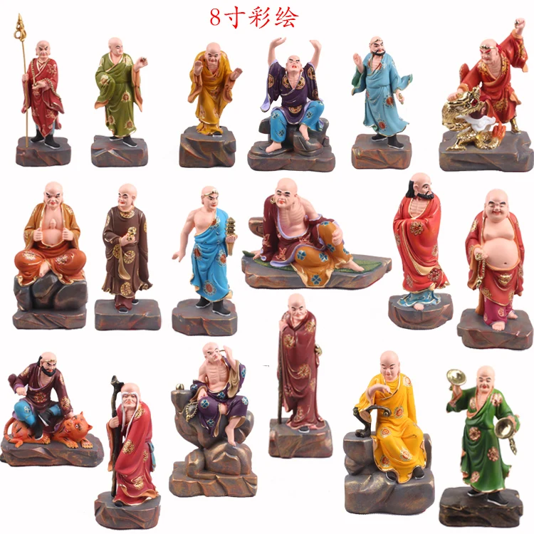 A set 18p Asia Buddhism temple HOME Altar 18 LUO HAN arhat Rohan buddha color statue exorcise evil spirit Effective protection