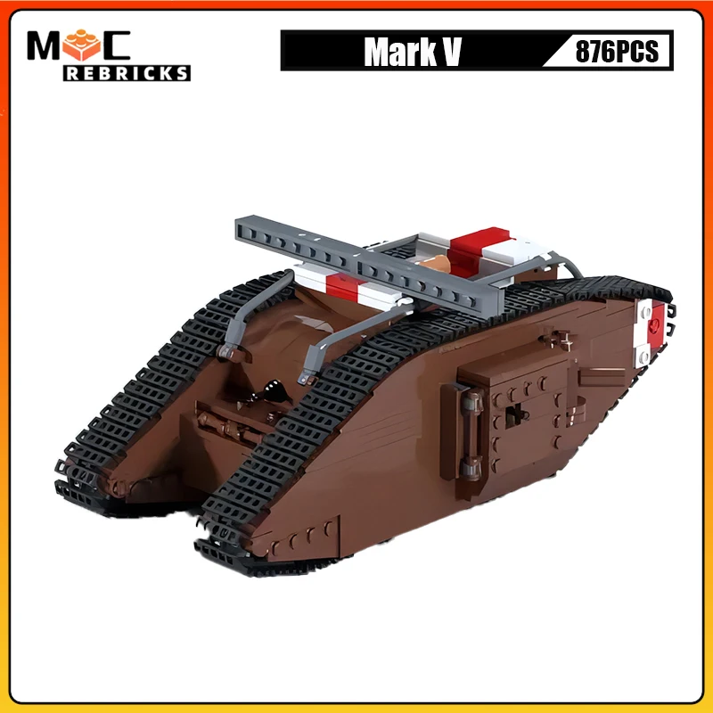 WW I British Military Panzer Mark V Heavy Tank Infantry Transport Armored Vehicle Building Blocks Assembly Model Kids Bricks Toy