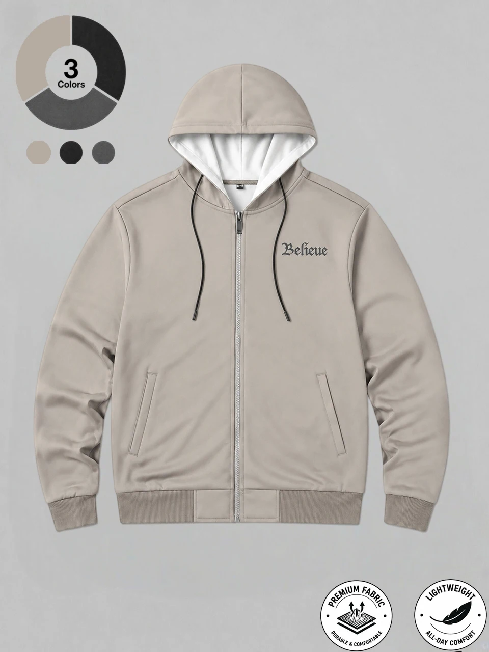 Men Autumn Hooded Zip Up Sweatshirt, Simple Letter Print, Loose Casual Fit, Soft Skin-friendly Fabric, Daily Commute Outerwear, Multi-color Available, Versatile Long Sleeve Hooded Top