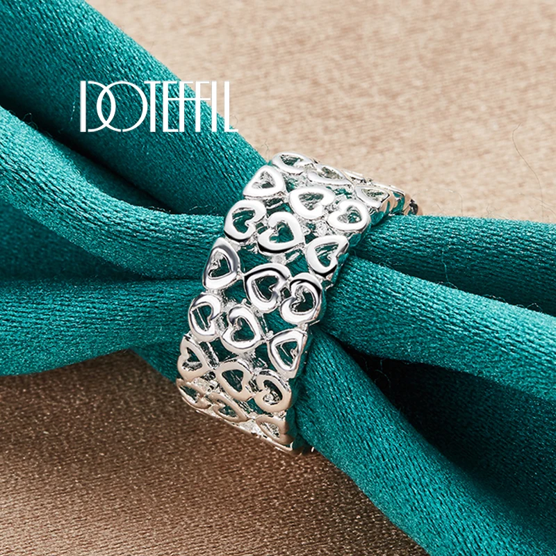 DOTEFFIL 925 Sterling Silver Full Heart Design Pierścionek dla kobiet Ślub Zaręczyny Impreza Moda Biżuteria z urokiem — zdjęcie 3