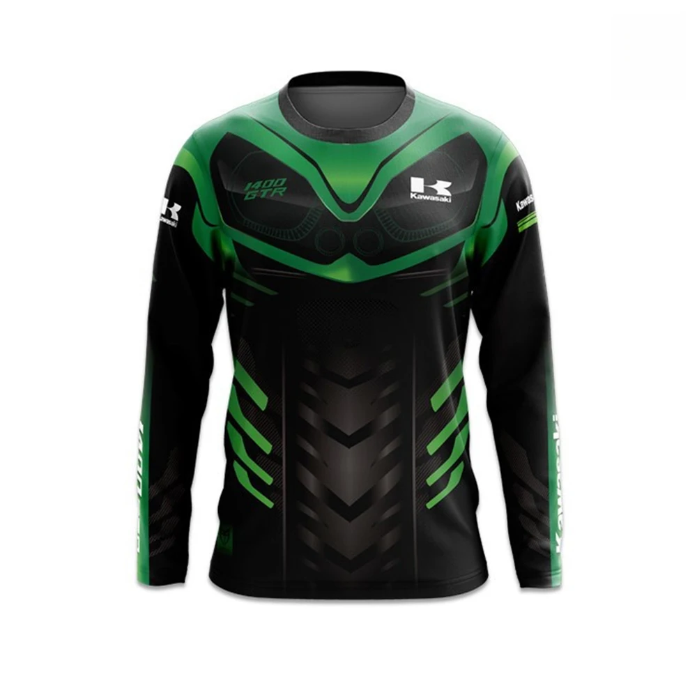 

Kawasaki мотоциклетная гоночная команда для мужчин и женщин футболка с круглым вырезом с длинным рукавом уличный стиль мото фанаты винтажные быстросохнущие топы для мотокросса