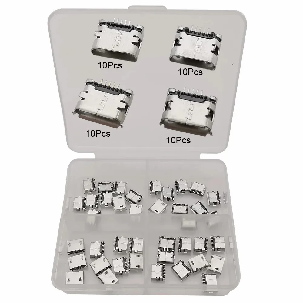 40 Stücke 4 Modelle Micro USB 5Pin/Typ C 6Pin 16Pin Weibliche Jack Stecker SMD DIP Buchse Telefon lade Port DIY Reparatur Adapter – Detail 1