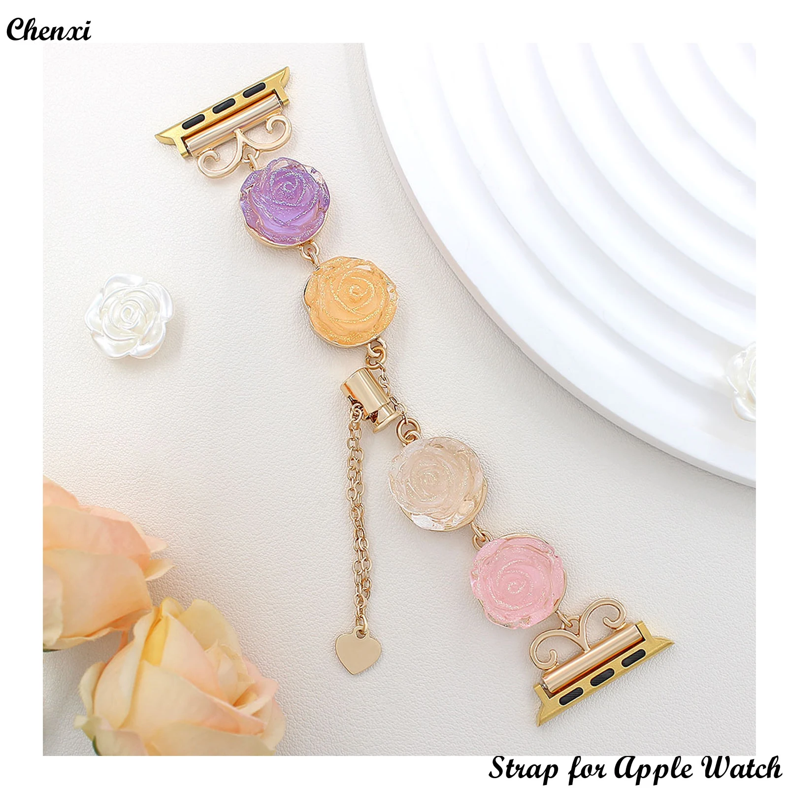 

Resin Strap for Apple Watch Band Creative Colorful Rose With Iwatch98765SE Girls Aesthetic Flower40 41 42 44 45mm Wrist Women