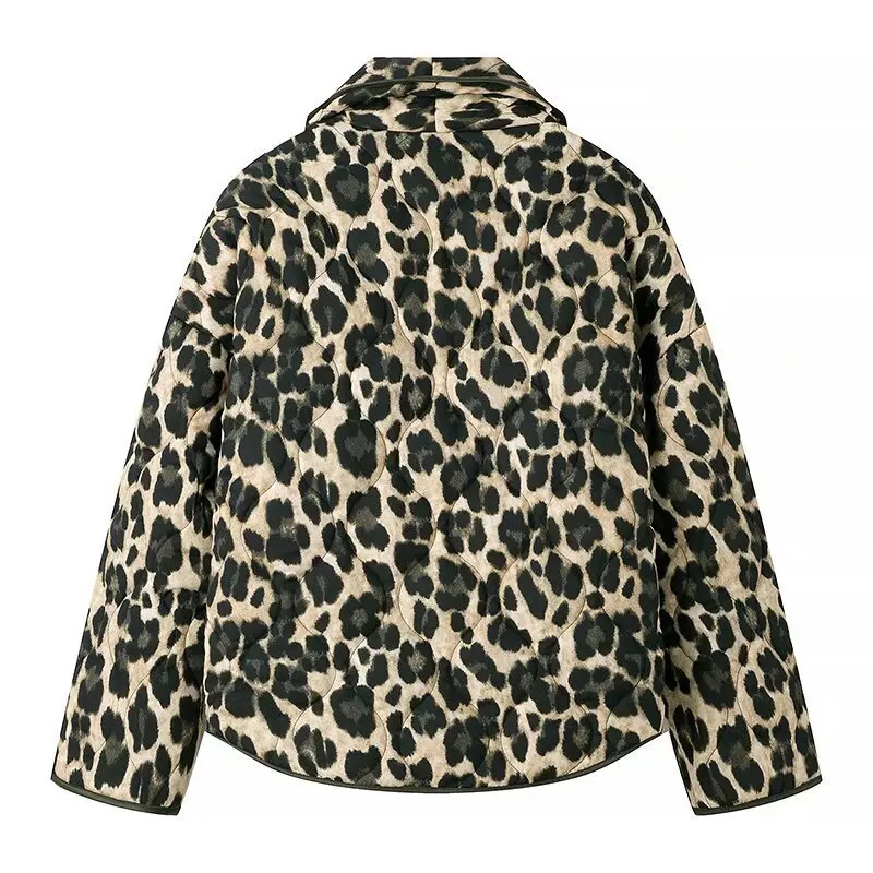 New Arrival 2025 Vintage Leopard Print Cotton Jacket for Women Soft and Warm Loose Without Front Placket
