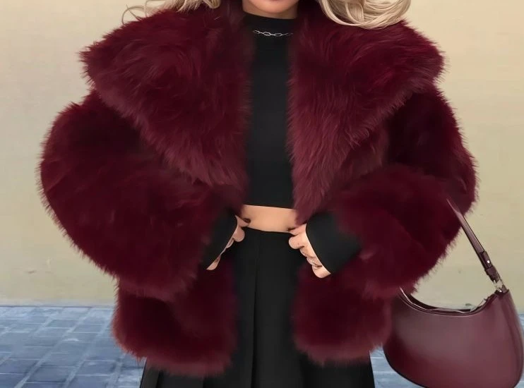 

2025 Solid Color Versatile Synthetic Fur-Like New Long-Sleeved Fur-Peppered Coat