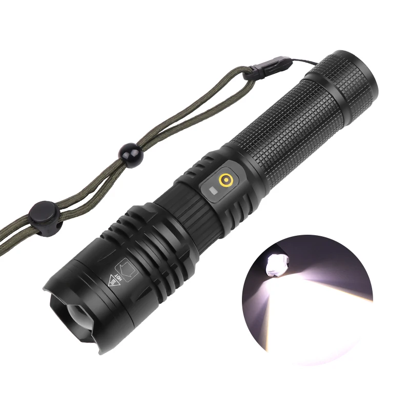 

Sobaldr Led Flashlight Torch Light Rechargeable Powerful Black Outdoor Lights 26650 18650 XHP70.2 USB Aluminum Tactical Zoomable