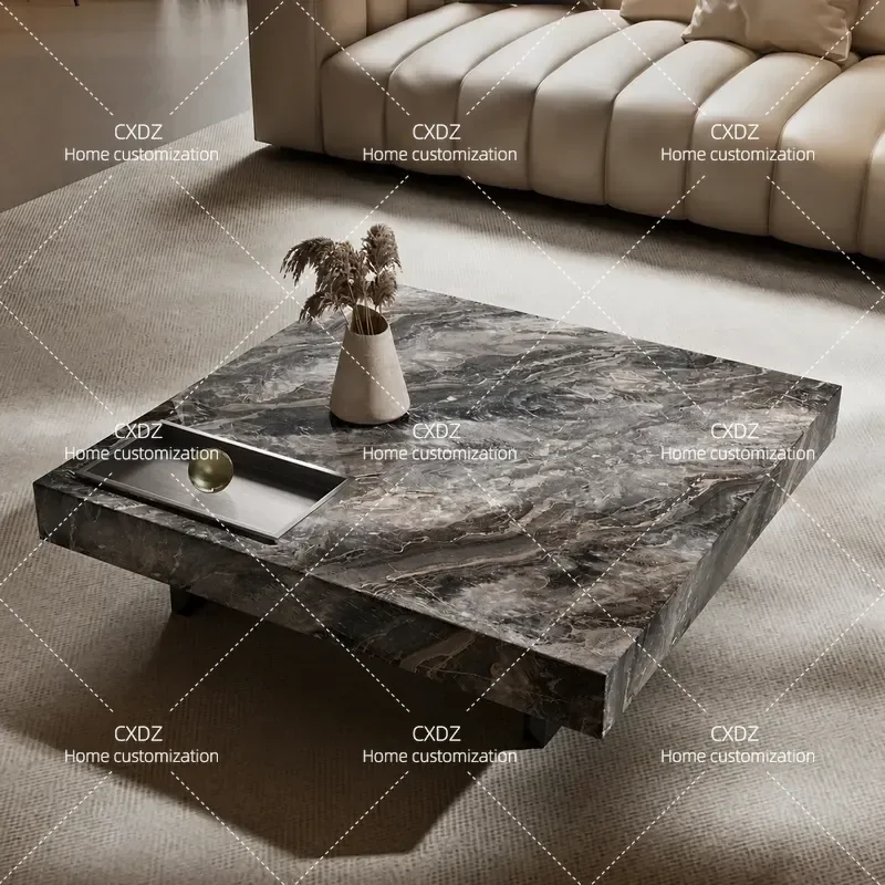 Minimalist Light Luxury Rock Slab Coffee Table Venice Brown Square Living Room Household High End 2024 New Model