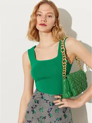 u-neck knit tank TOP 2023 Summer Slim Women BAISC Tops female short female Sexy solid casual sleeveless t-shirt top
