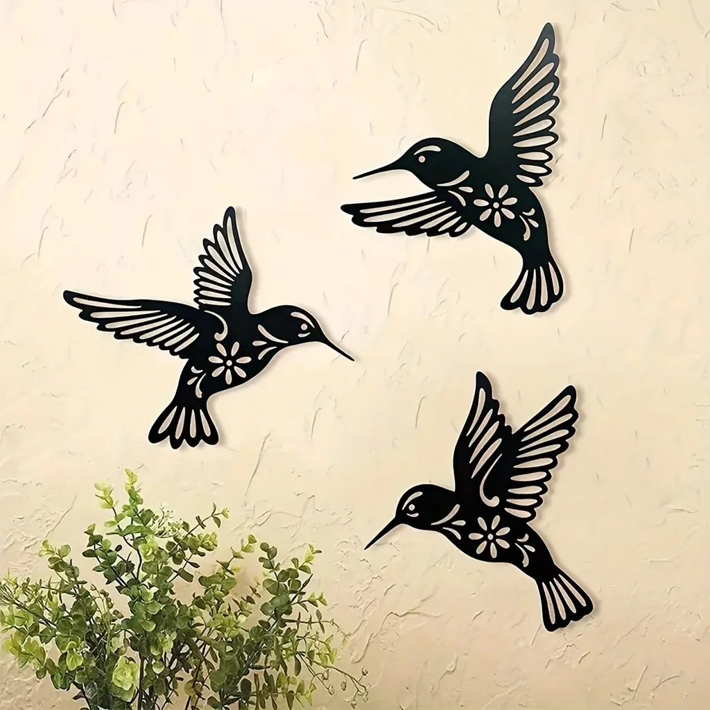 Hello Young  Metal Hummingbird Home Art Decor Hollow Out Iron Bird Sculpture Waterproof Wall Hanging Silhouettes Figurines Garde