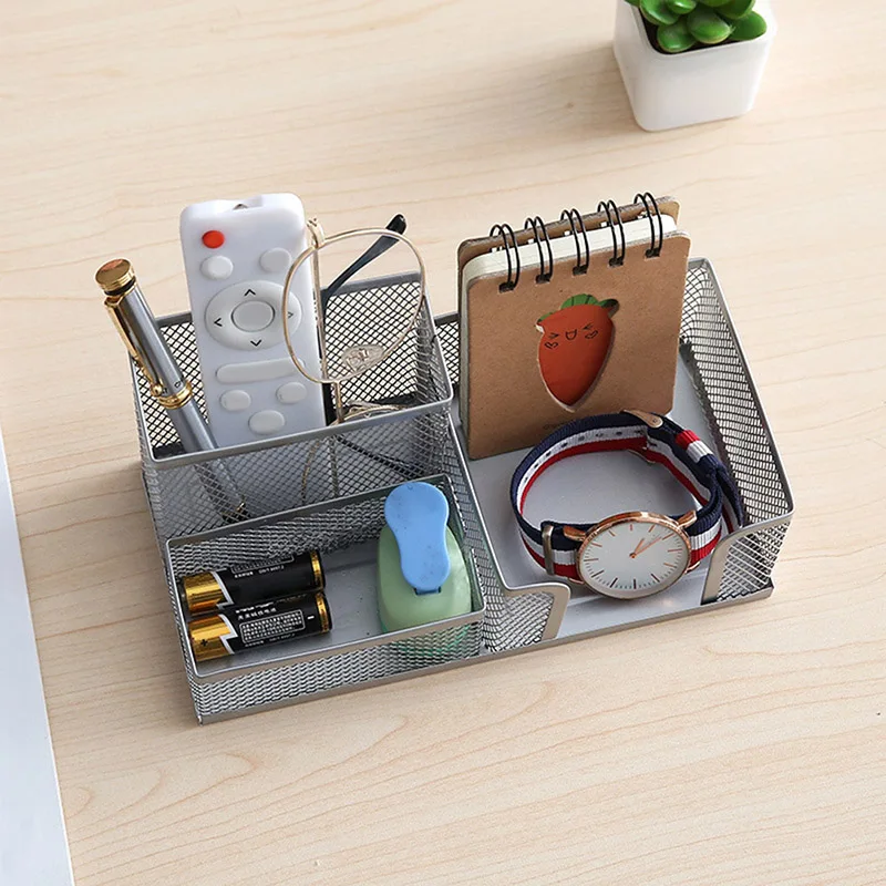 1pc surable Stationary Card Tidy Table Organiser 3 Grids Black Mesh Pen Holder File Storage Rack Iron Art Pen Holder Storage Box