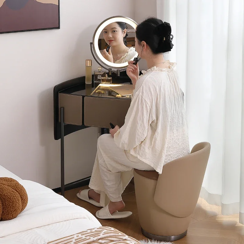 Mesa De tocador negra De lujo, silla, joyería, espejo compacto, tocadores De dormitorio, taburete, muebles De Coiffeuse De Chambre