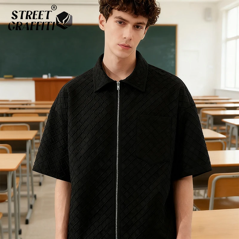 

Мужская дышащая удобная футболка-поло с воротником Генри, поясная футболка с короткими рукавами и планкой на молнии, повседневный однотонный молодежный топ из полиэстера