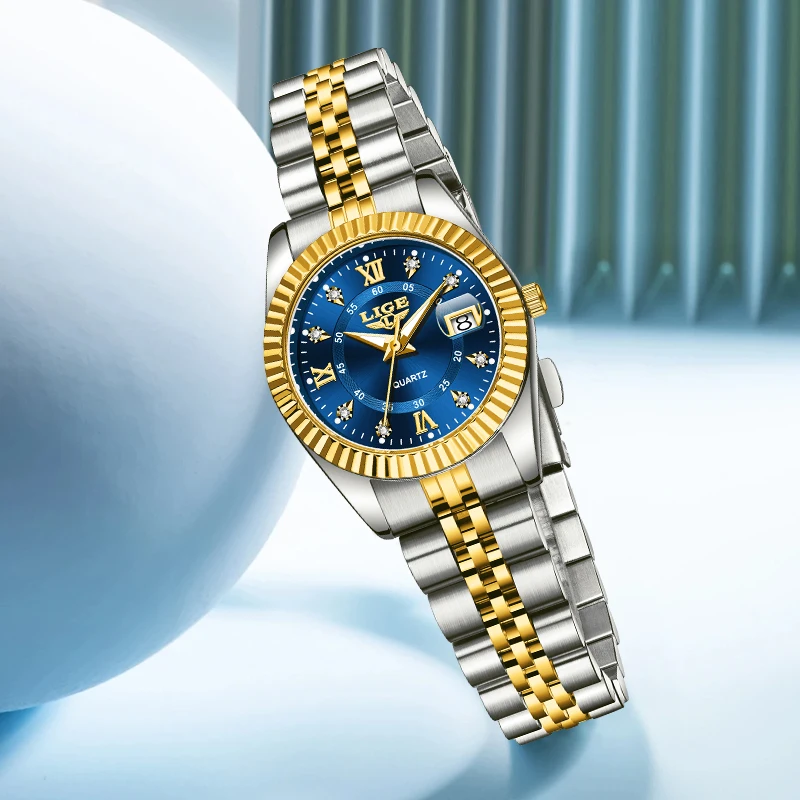 LIGE Elegant Fashion Quartz Watches for Woman Classic Luxury Stainless Waterproof Date Diamond Simple Women's Watch Ladies Gifts