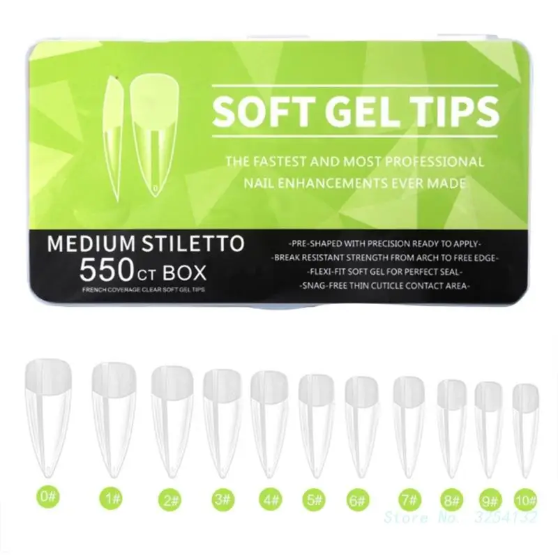 550 Pieces Soft Gel Full Cover Nail Tips Kit for Soak Off Nail Extensions,Almond/Stiletto-Square Coffin Presss On Nails