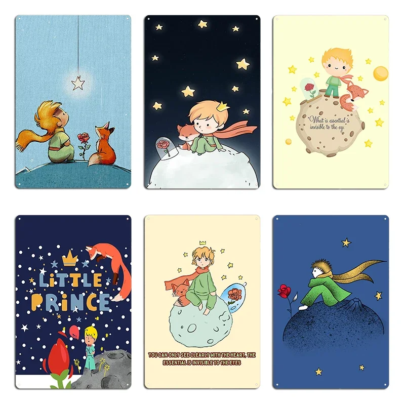 The Little Prince -Hungary the fox and the prince principe piccolo con volpe e rosa Metal Printing Wall Plaque Tin Sign Poster