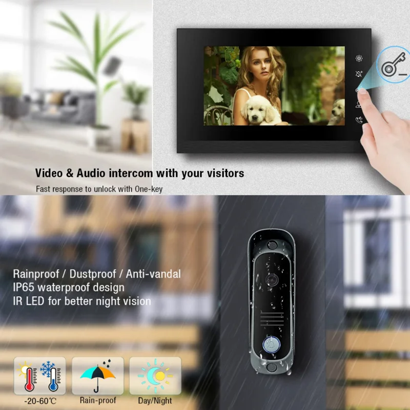 

Video Intercom System Video Doorbell Door System Kits Support Unlock Monitoring for Villa Home Office Apartment 1200TVL