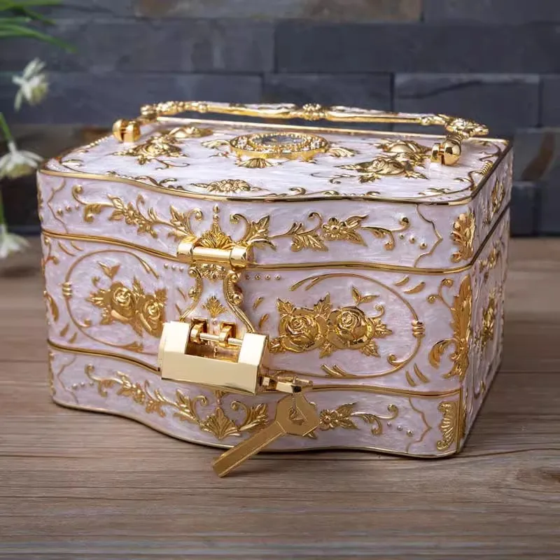 Length 21cm Large Capacity 3 Layers Metal  Jewelry Organizers Drawer Orgnizers Tin Container For Girl' Gift JB033