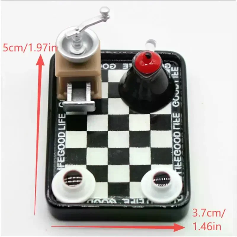 인형 집 미니어처 커피 메이커 그라인더 흑백 체크 무늬 디너 플레이트 세트 인형 집 장식 모형 역할 놀이 장난감