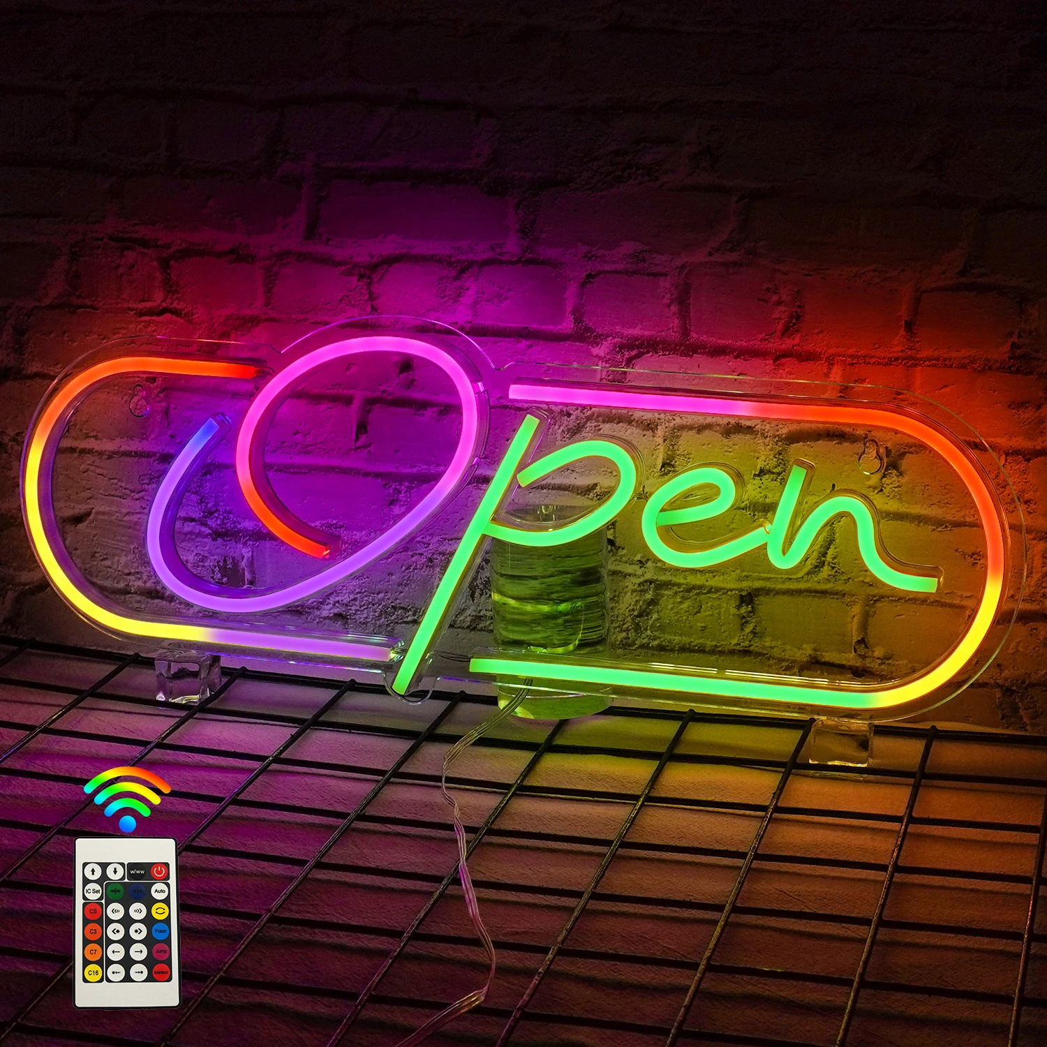 LED Open Sign Color Changing Flashing Modes RGB Open Signs for Business Bar Restaurant Hotel Storefront Window Neon Sign