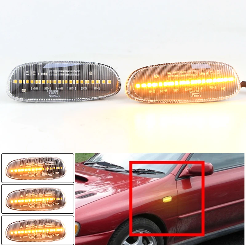 

2 шт. светодиодный боковой габаритный фонарь на переднее крыло, плавный указатель поворота для Subaru Impreza 1993 1994 1995 1996-2001, янтарные автомобильные аксессуары