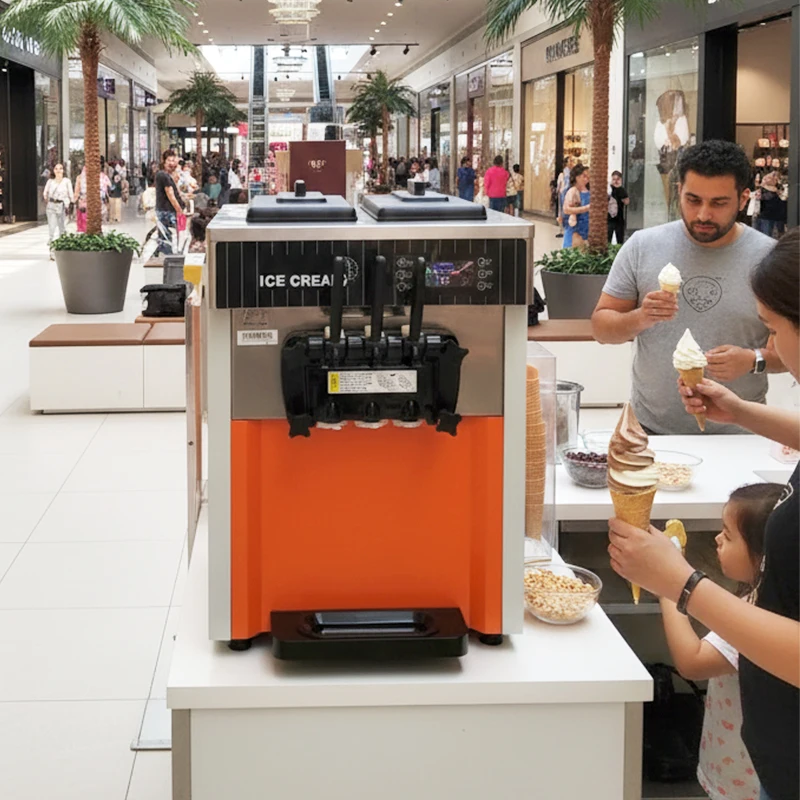 Soft Serve Ice Cream Machine 3-Flavor Soft Serve Machine Countertop Ice Cream Maker Machine for Small Business