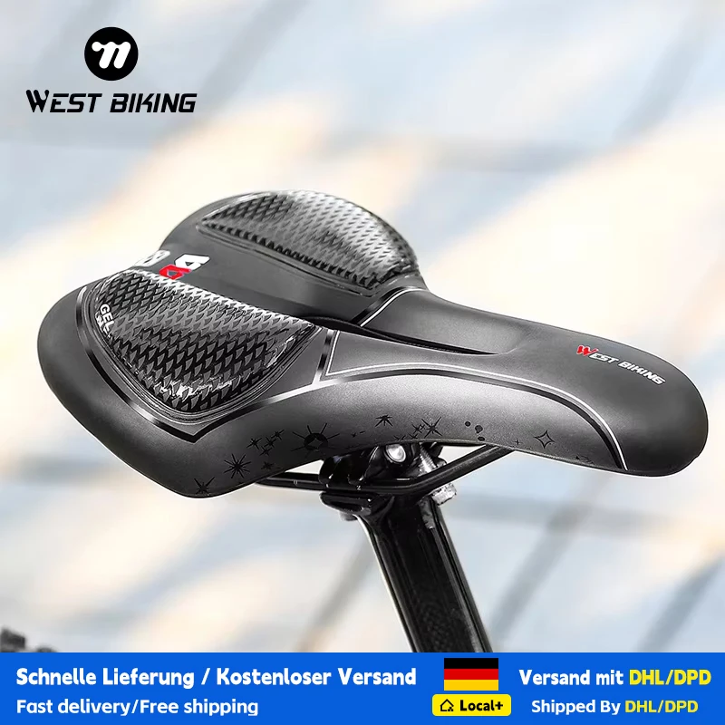 WEST BIKING Selle de vélo en gel confortable, douce, absorbant les chocs, pour VTT, vélo de route, respirante, avec coussin creux pour le cyclisme