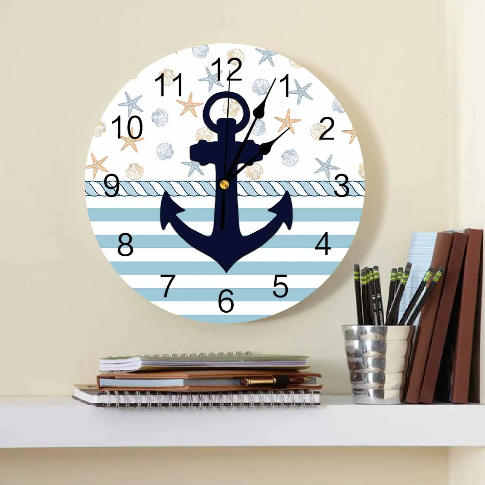 Anchor Sea Star Shell Rope Modern Home Decor Digital Clock Living Room Decor Wall Stickers Wall Clocks