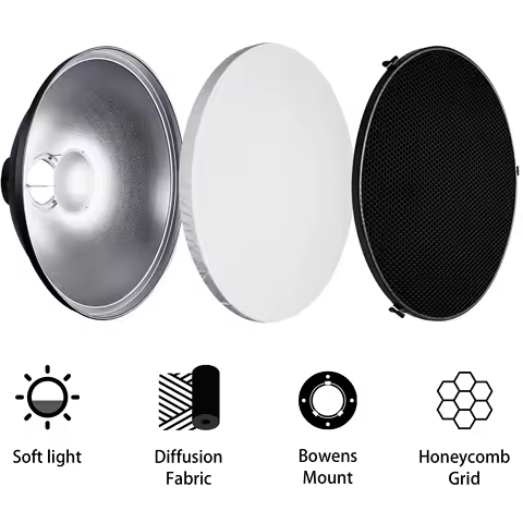 Selens Reflector Beauty Dish 42cm/16.5in Honeycomb Grid and Diffuser Kit for Bowens Mount Studio Shooting Strobe Steady Light