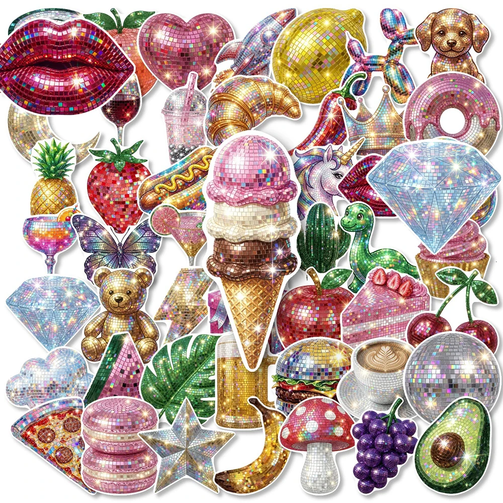10/30/50pcs Vintage Glitter Disco Style Stickers Aesthetic Cartoon Decals Water Bottle Suitcase Phone Notebook Sticker Wholesale