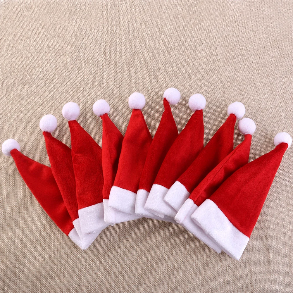 

10pcs Santa Hat Christmas Xmas Silverware Holder Pockets Dinner Tableware Cutlery Case Bag Cover Spoon Fork Bag Wine Bottle Cove