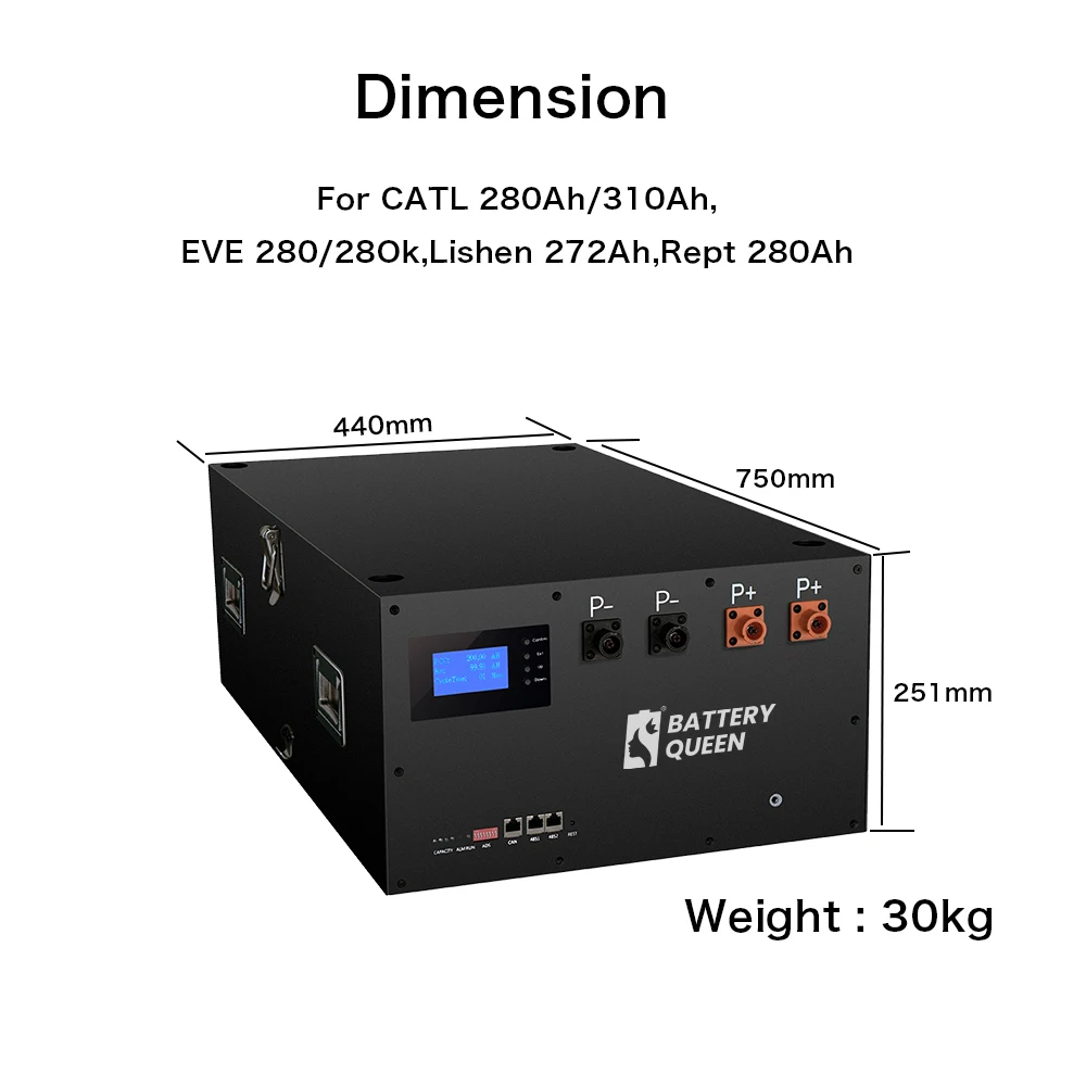 New 48V 280Ah LiFePo4 Battery Case 51.2V 15KWH Built-in 16S 200A BMS BT DIY Kits 48V 320AH Pack for Solar Energy without Cells