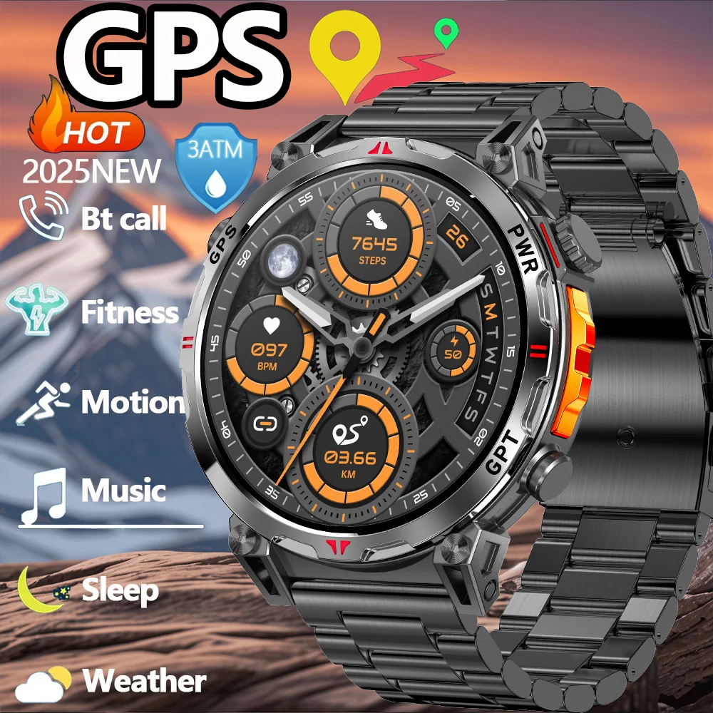 جديد DAORKOW 2025 نظام تحديد المواقع الساعات الذكية شاشة AMOLED 3 ATM مقاوم للماء معدل ضربات القلب حركة المكالمات اللاسلكية ساعة ذكية 650 mAh