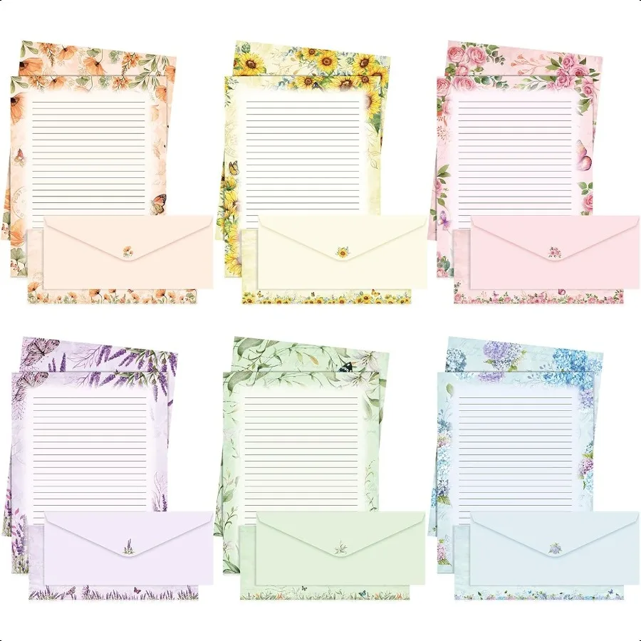 

90 Pcs Stationary Paper and Envelopes Set 60 Sheets Floral Letter Paper and 30 Envelopes 8.5 x 11 inch Lined Writing Sheet for