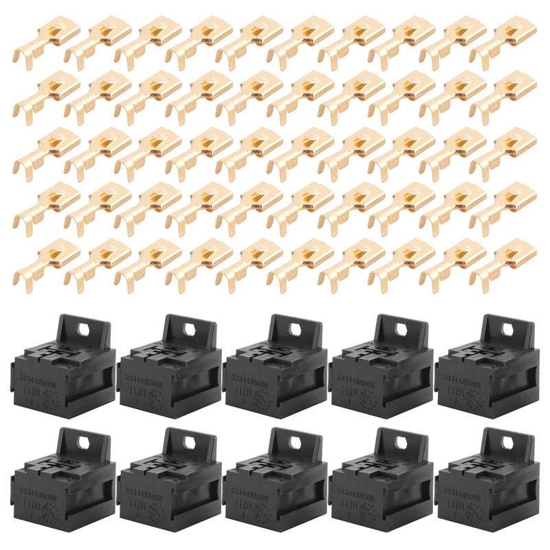 Car Auto 30A-80A Relay Bracket Terminal Case Holder Relay Base Holder 5 Pin Socket With 50Pcs 6.3Mm Terminals For Car