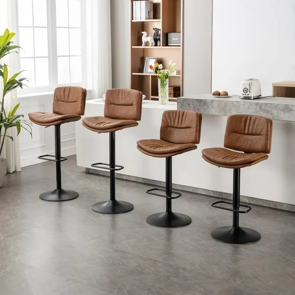 Swivel Bar Stools Set of 4, Double-Layer Upholstered Counter Height Bar Stools with Back, Adjustable Bar Stool