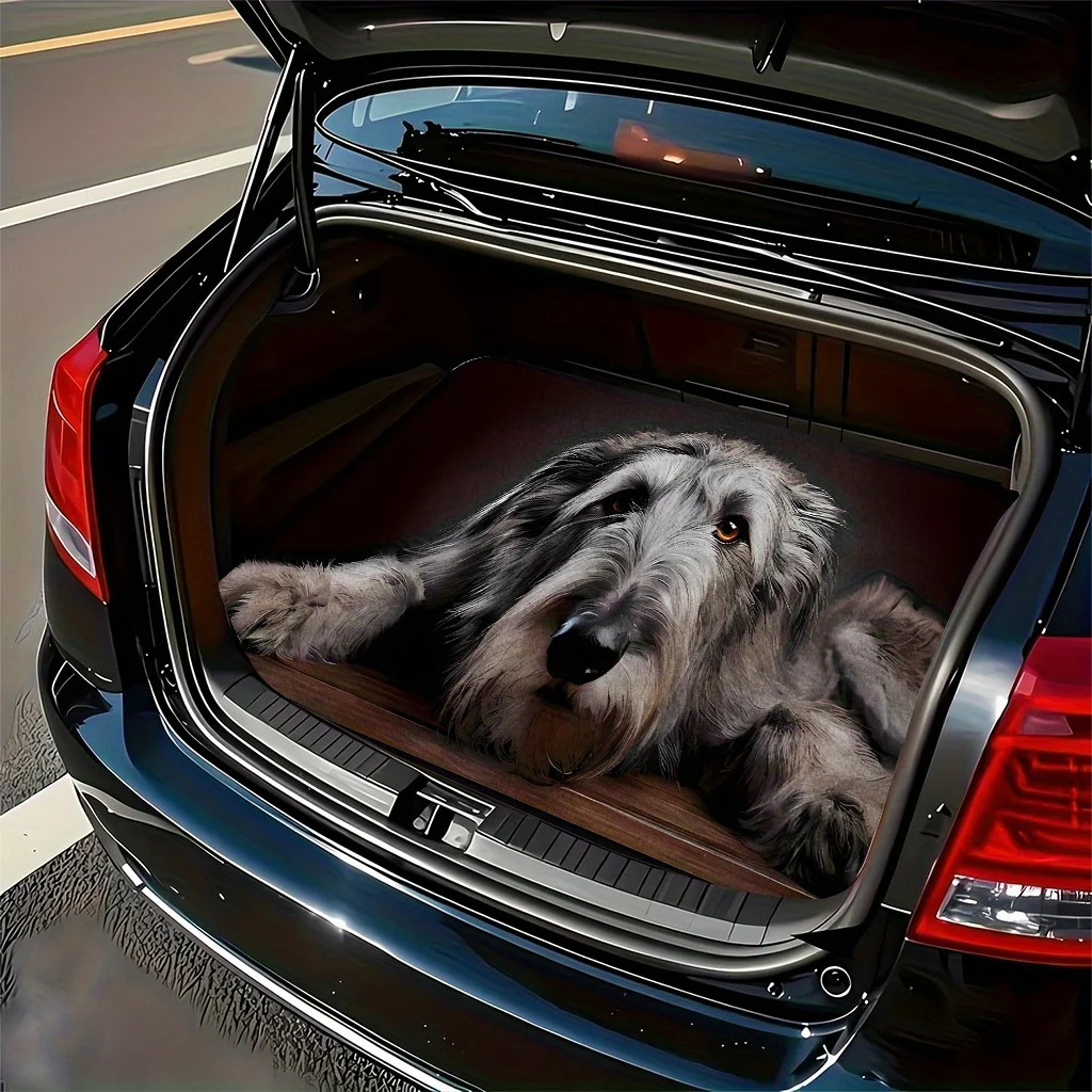 1pc Printed Longhaired Pointer Pattern Gray Car Trunk Mat Luggage Mat - Non-Slip Backing, Suitable For SUVs, Sedans, Trucks - Ca