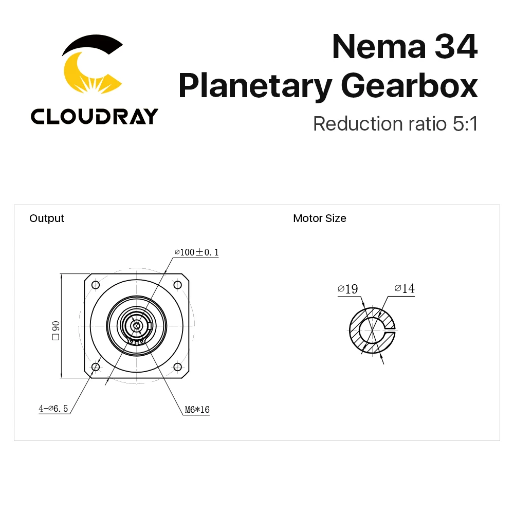 Imagem -05 - Cloudray-caixa de Velocidades Planetária Motor Velocidade Reducer Nema34 Stepper Motor Relação 5:1 14 mm Input