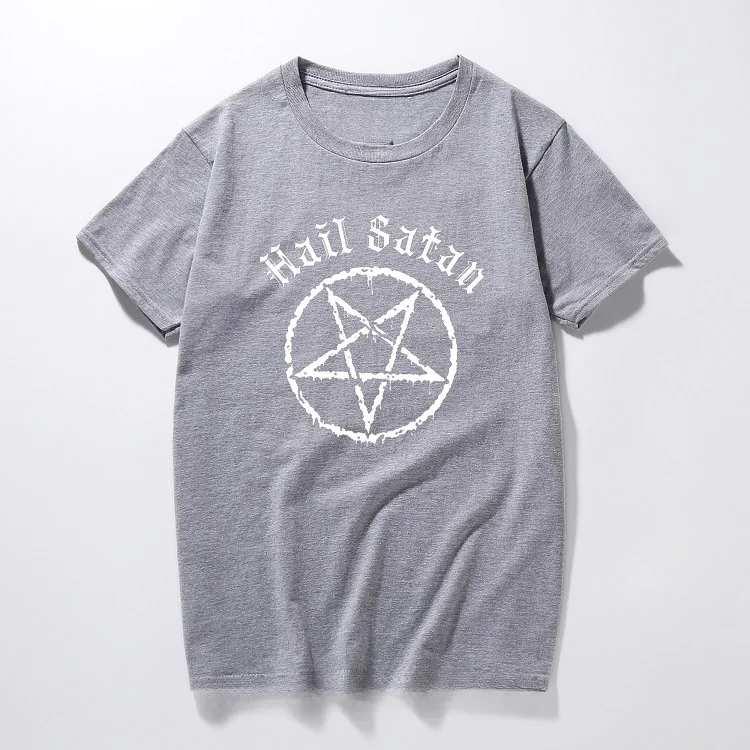 heavyweight Hail Satan Pentagram rock goth unholy  punk emo alternative Gift Top Fashion streetwear tee shirt homme