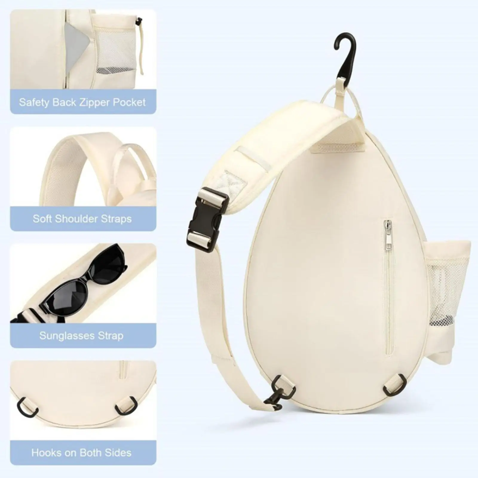 Tennis Bag for Men Women Tennis Racket Sling Bag Smooth Zipper Outdoor Beginners Players Adjustable Shoulder Strap Backpack