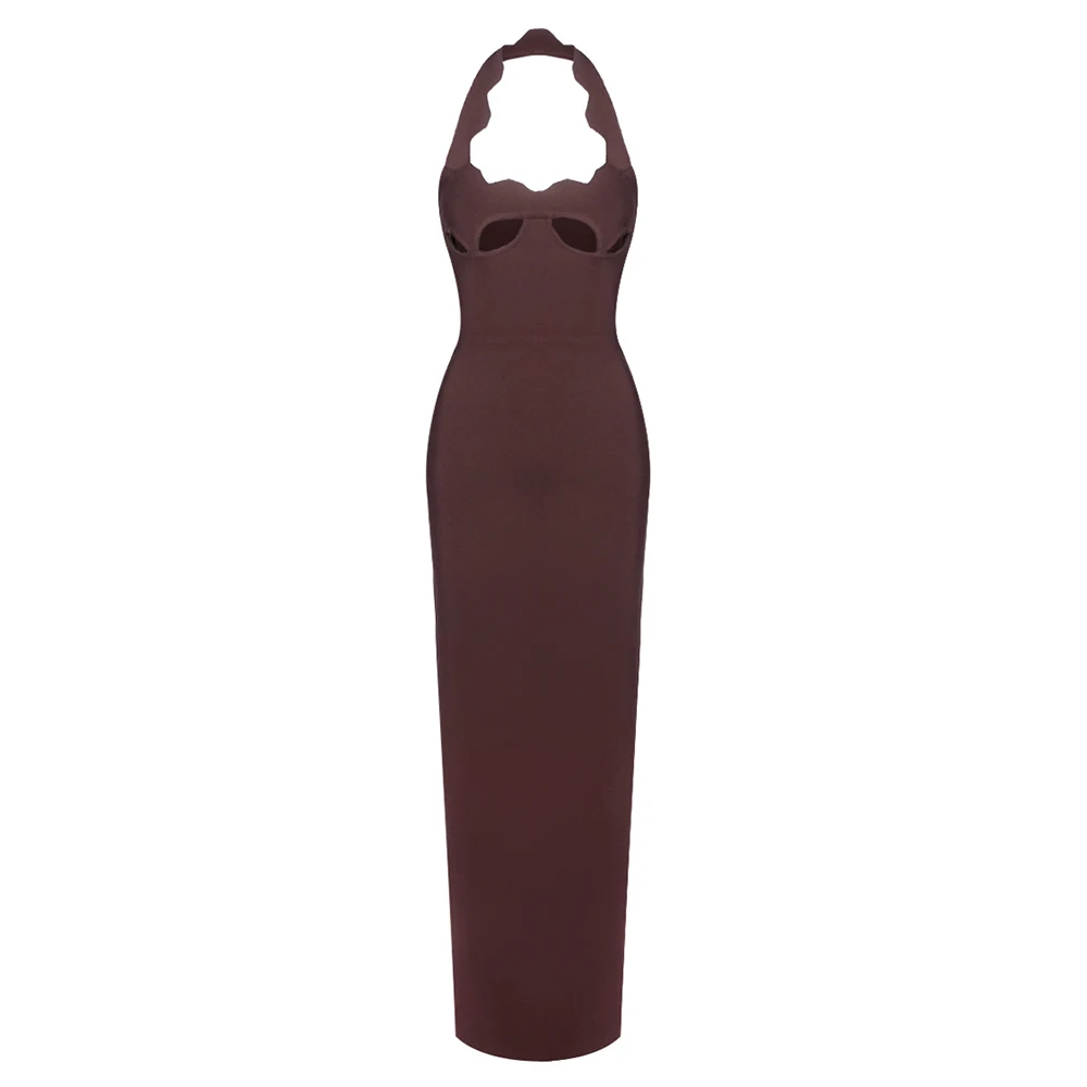 VC Black Halter Elegant Dress For Women 2025 New Summer Evening Party Celebrity Bodycon Long Dress Red Brown Prom Vestido image 3
