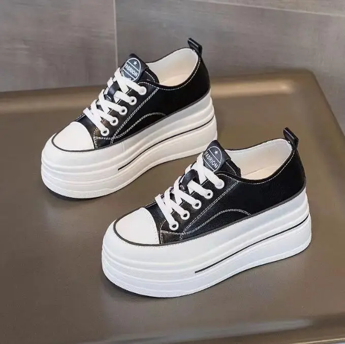 

8 см 2025 женские весенне-осенние массивные кроссовки на платформе, модная женская кожаная уличная спортивная обувь на шнуровке