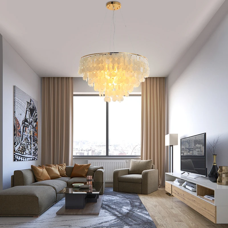 Nordic Shell Chandelier for Living Dining Room Bedroom Modern LED Pendant Lamp Gold Chrome Round Hanging Chandeliers