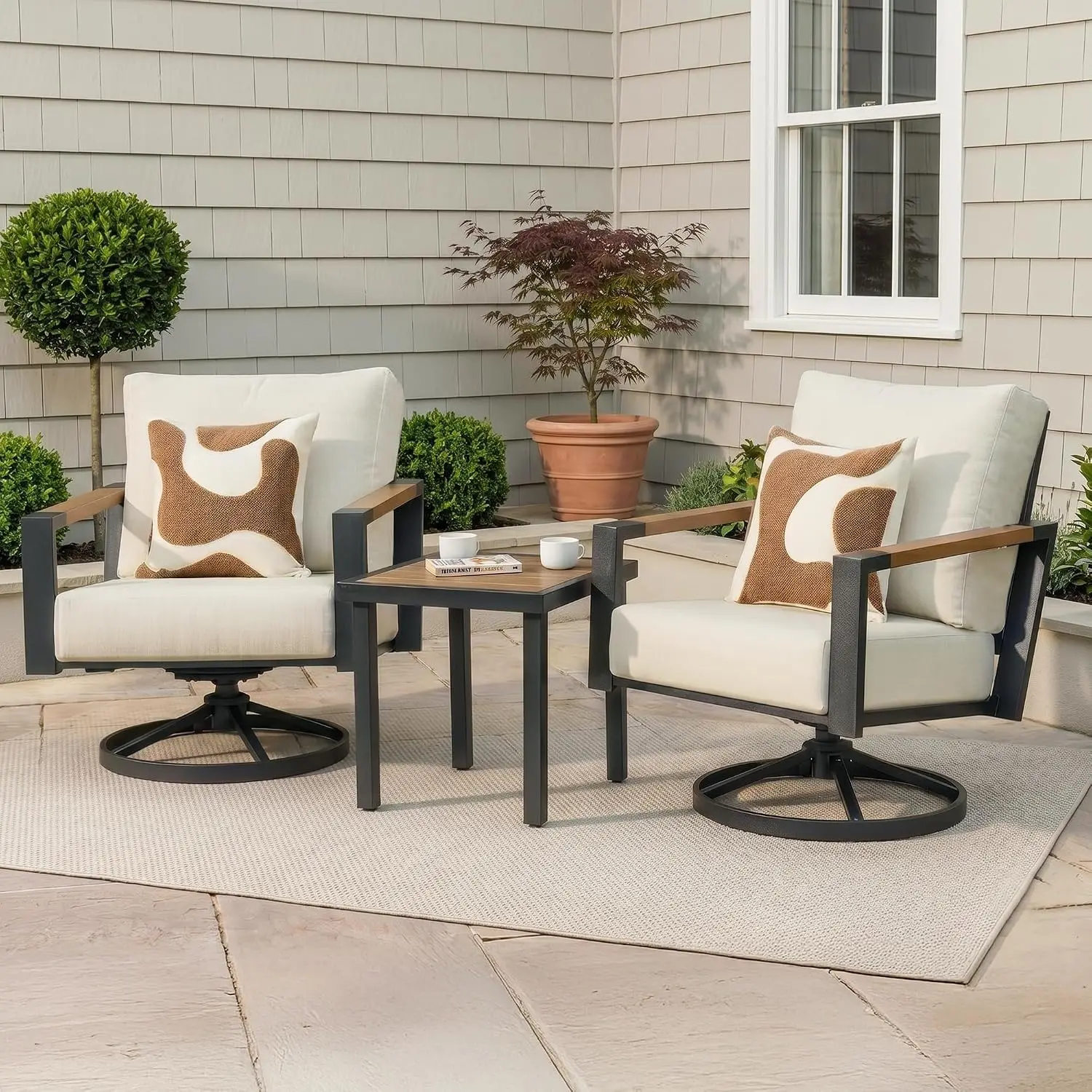 Outdoor Bistro Set Rattan Back 3