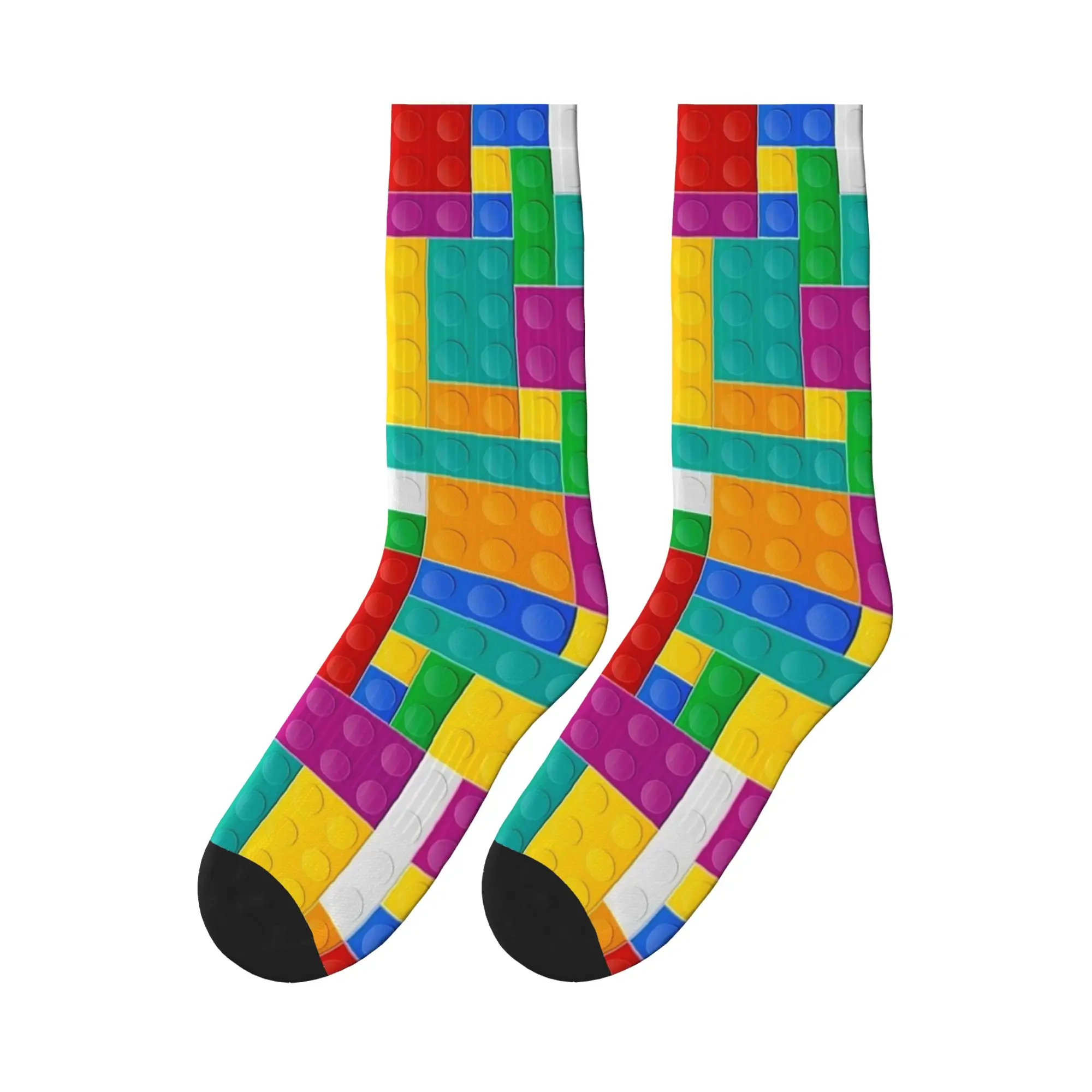 Men Socks Colorful Building Blocks Toys Print  Stockings Non Slip Medium Soft Socks Spring Funny Graphic Cycling Socks