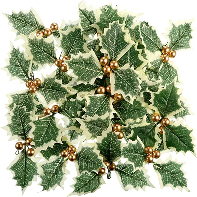 Artificial Holly Berries with Leaves for Christmas Wreath Wedding Flower Arrangement Gift Scrapbooking Decor Fake Berries 5/6cm