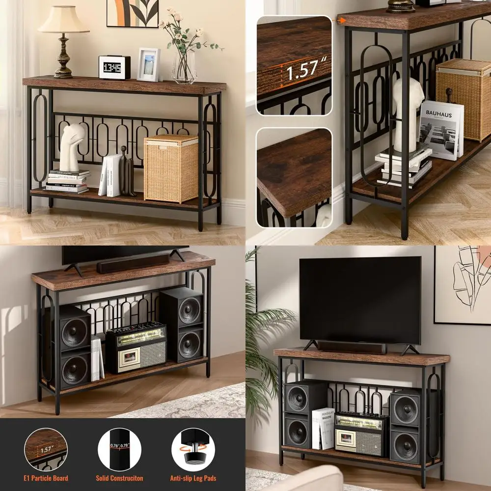 

Rustic 2-Tier Metal Frame Console Table for Living Room, Hallway, and Entryway (48)